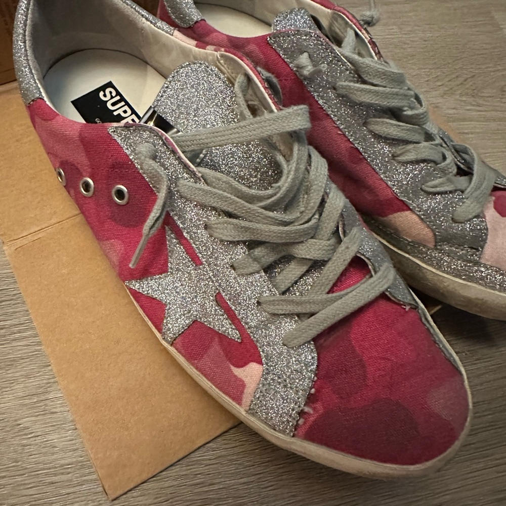Golden Goose pink camo and sparkle Womens sneakers 41